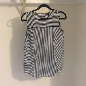 Ann Taylor navy/white striped woven blouse size S